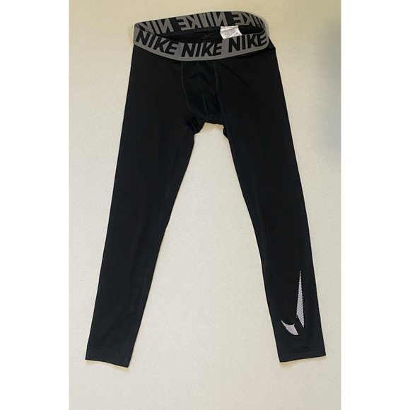 Nike Pants Mens Size Large Activewear Swoosh Dri Fit Black Gray Stretch Leggings - Picture 1 of 10